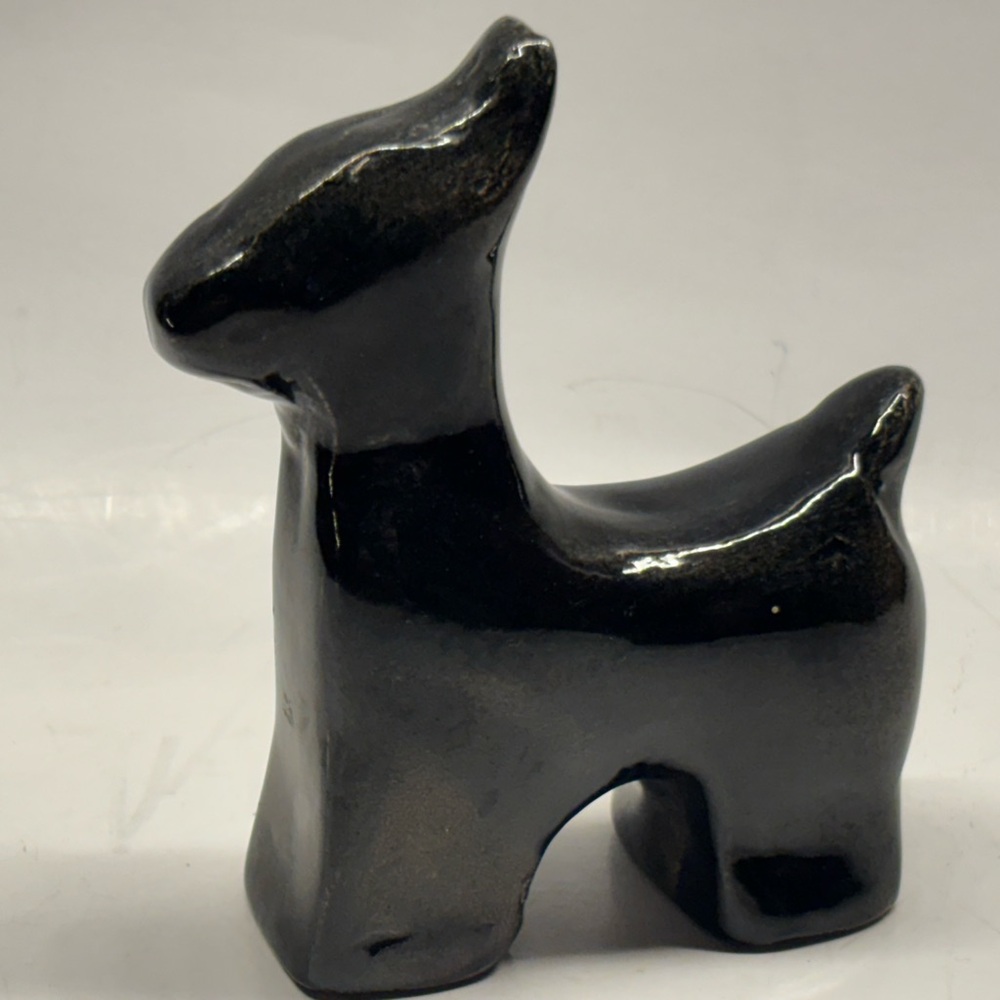 Vintage Black Stone Deer fFgurine Scandinavian Style Studio Art  signed